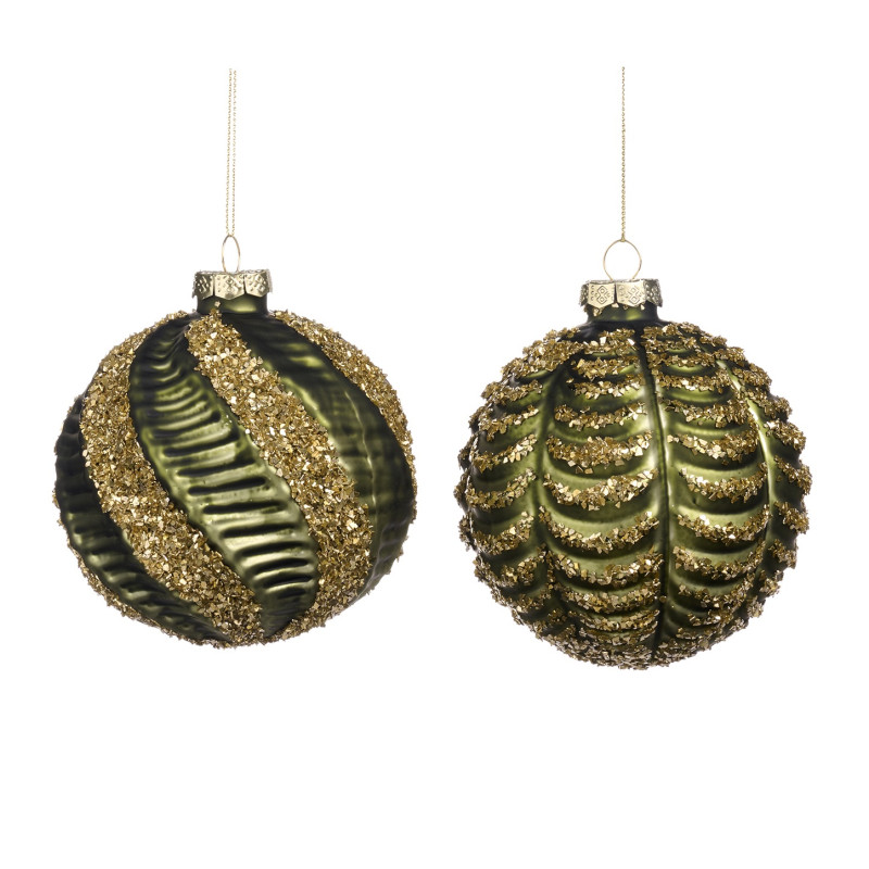 GLSS GLT SWIRL/SWAG BALL ASS/2 GRN/GLD 10CM