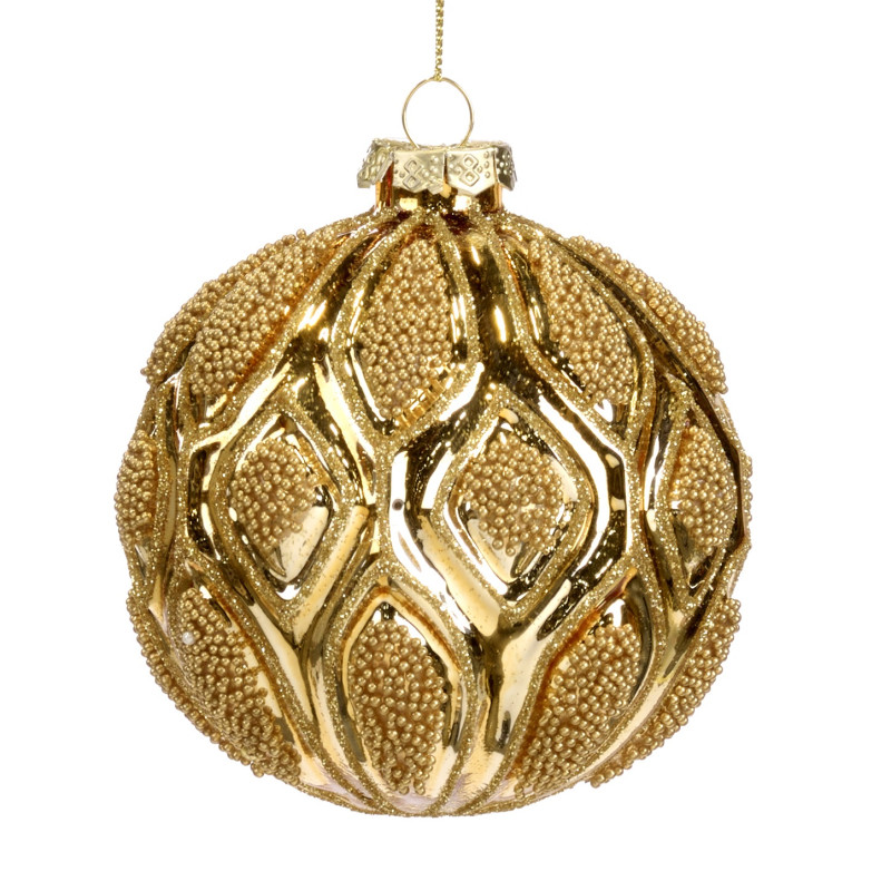 GLSS BEAD.RHOMBUS BALL GLD 10CM