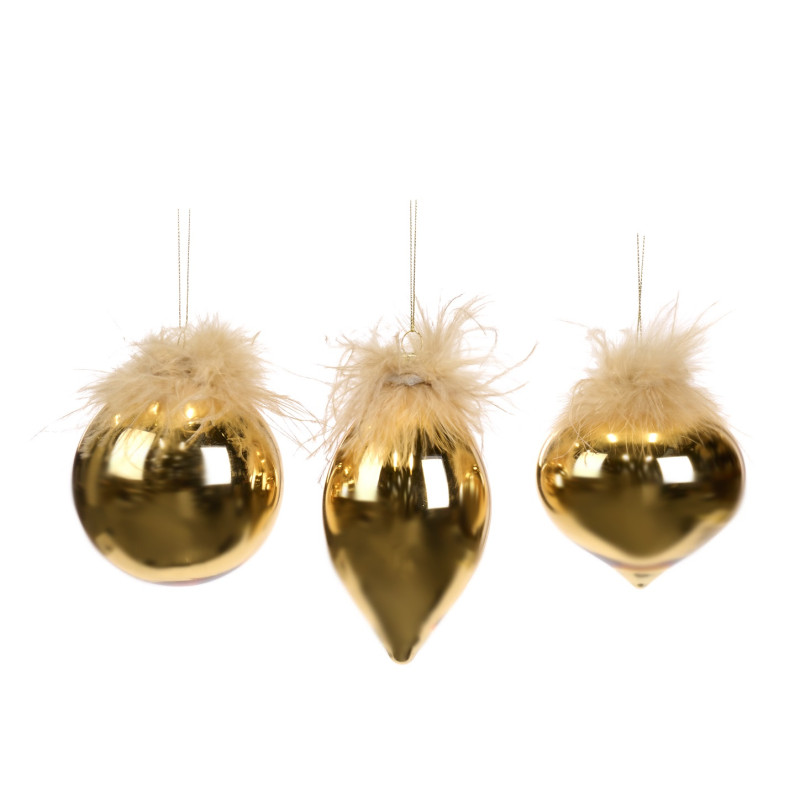 GLSS PLUME TOP BALL/FIN.ORN ASS/3 GLD 10CM