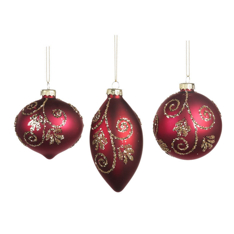 GLSS GLT SWIRL/LEAF BALL/FIN.ORN ASS/3 PNK 8CM