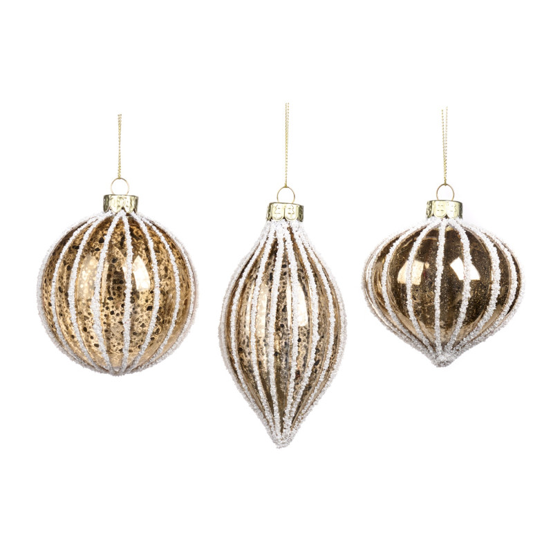 GLSS ANT.STRIPE BALL/FIN.ORN ASS/3 GLD/WH 8CM