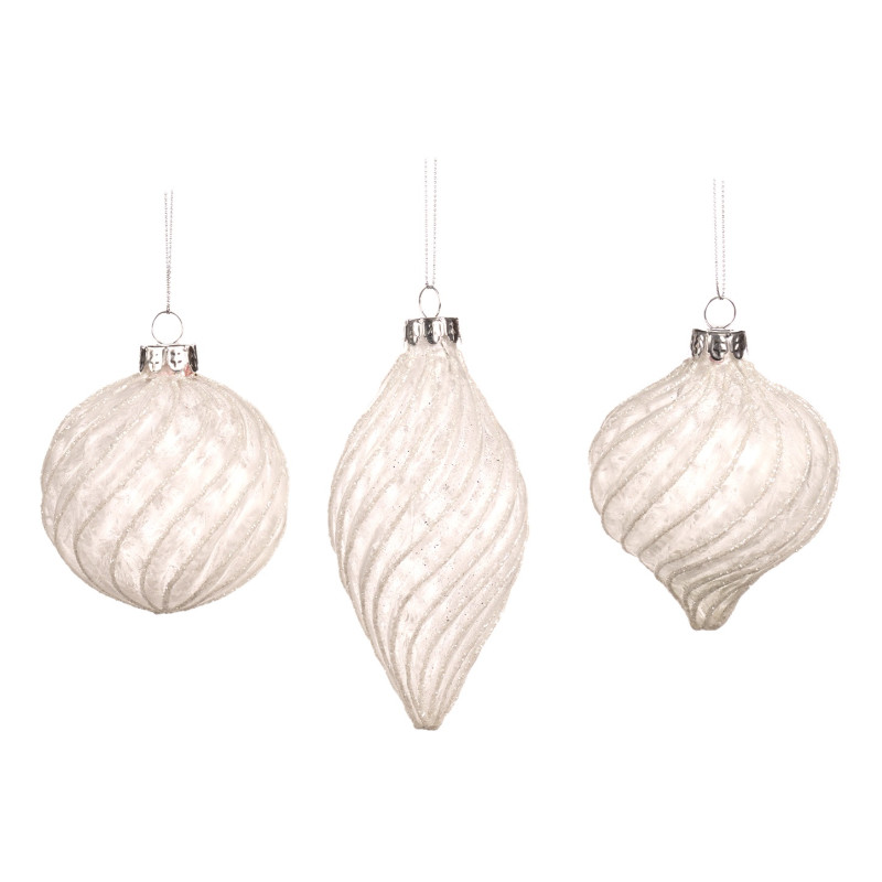 GLSS 3D FROST.SWIRL BALL/FIN.ORN ASS/3 WH 8CM