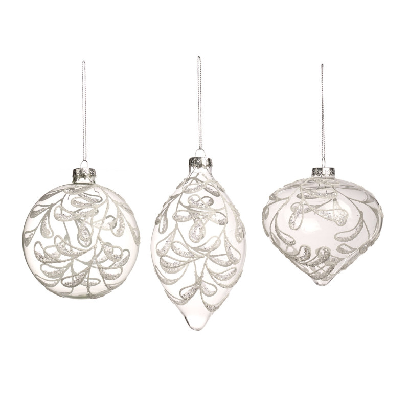 GLSS LEAF/VINE BALL/FIN.ORN ASS/3 CLR/WH 10CM