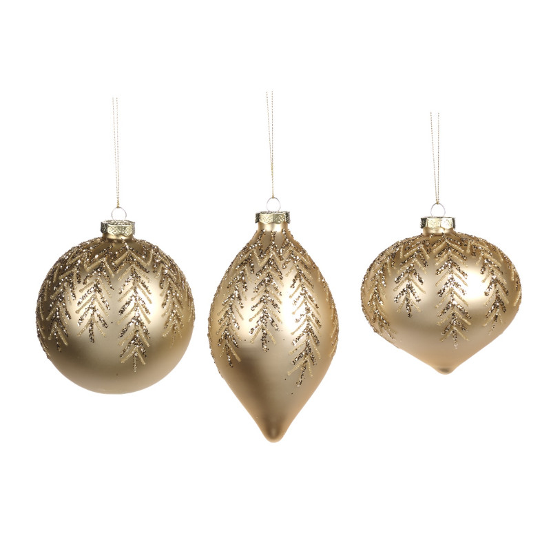 GLSS GLT VINE TOP BALL/FIN.ORN ASS/3 CRM/GLD 10CM