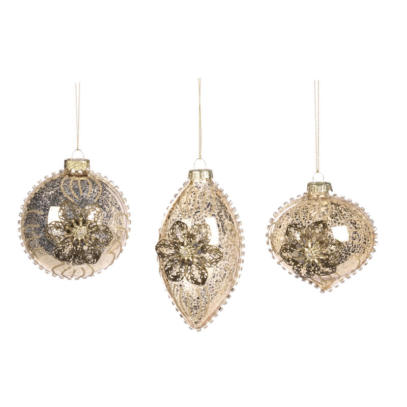 GLSS MET.3D FLOWER BALL/FIN.ORN ASS/3 GLD 8CM