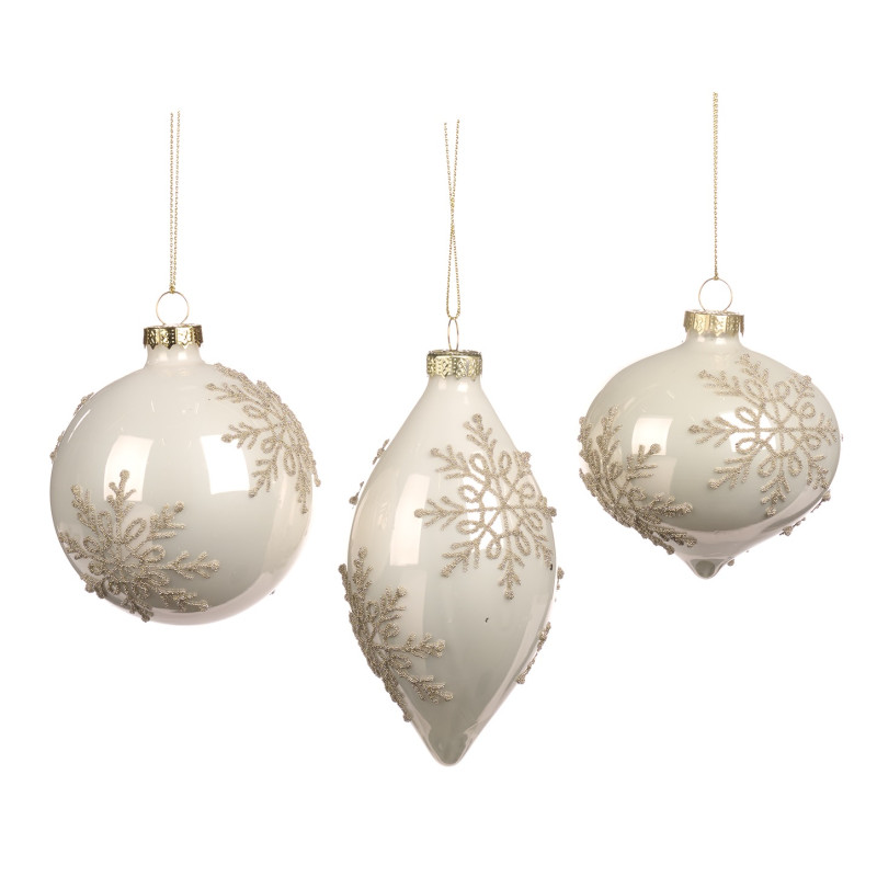 GLSS SNOWFLAKE BALL/FIN.ORN ASS/3 WH 8CM