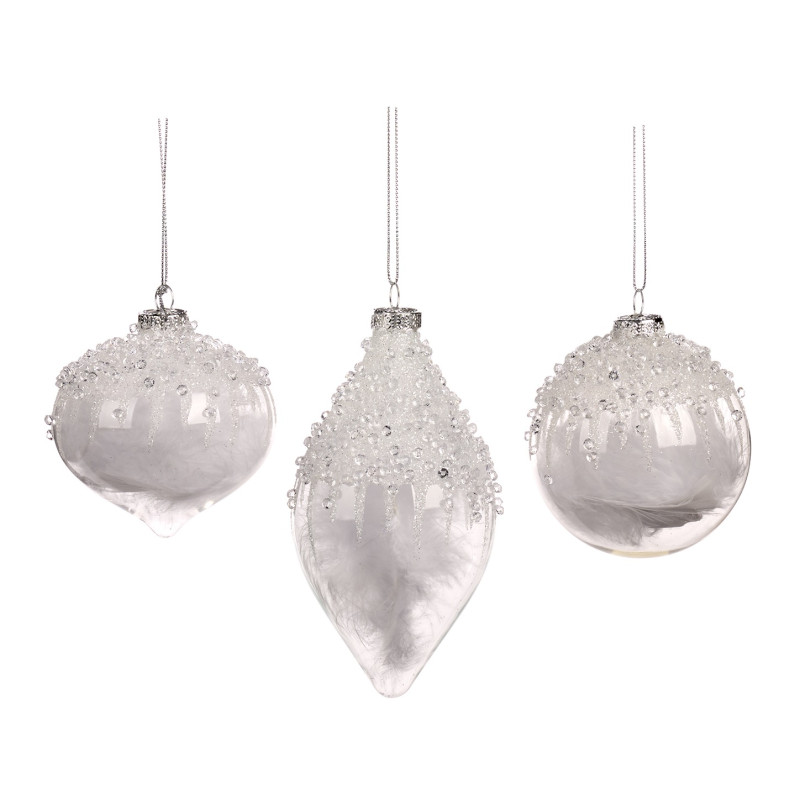GLSS JEWEL TOP PLUME BALL/FIN.ORN ASS/3 WH 8CM