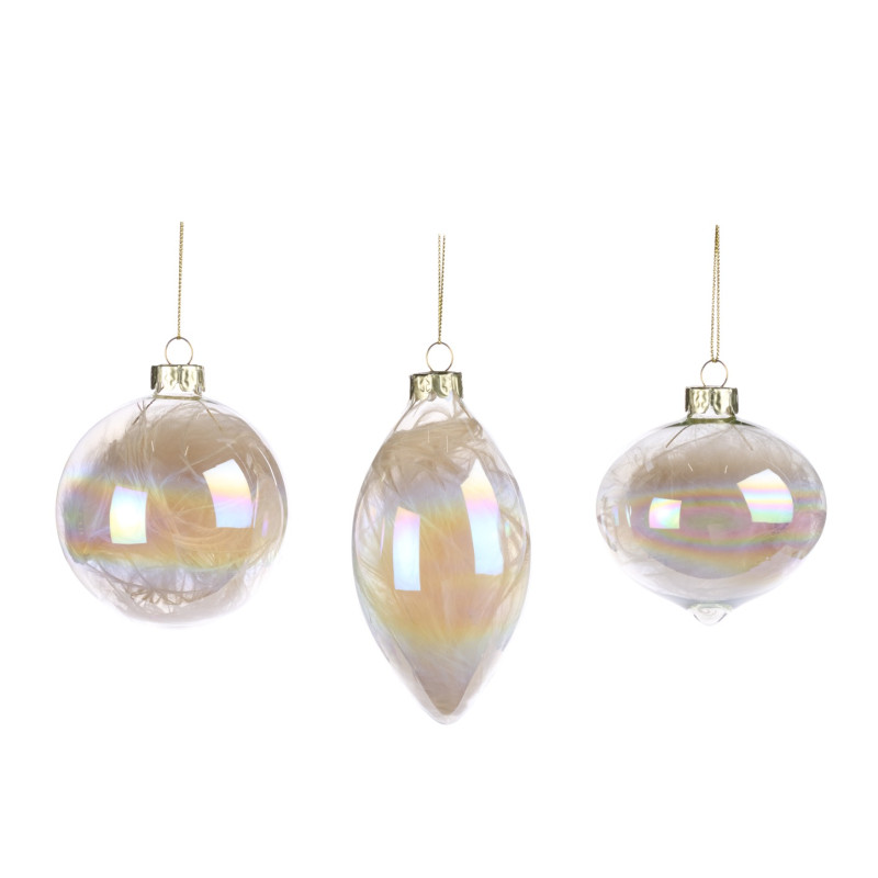 + GLSS IR.PLUME FILLED BALL/FIN.ORN ASS/3 CRM 8CM