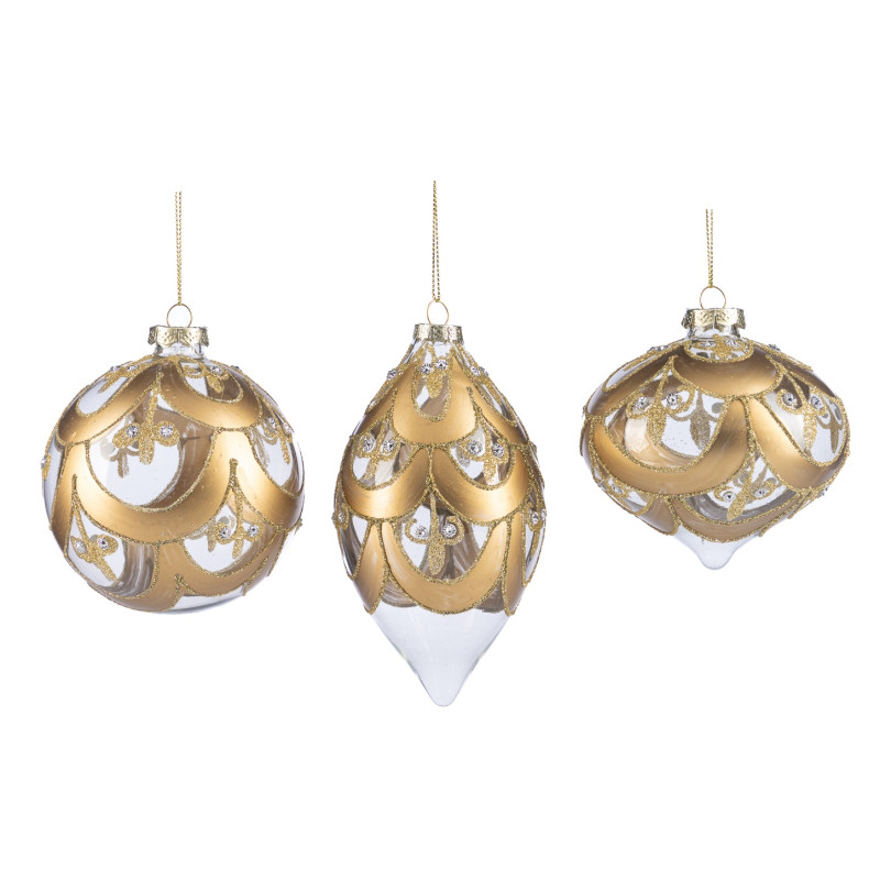 GLSS GLT SCALE BALL/FIN.ORN ASS/3 CLR/GLD 10CM