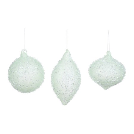 +GLSS JEWEL COVERED BALL/FIN.ORN ASS/3 LT GRN 10CM