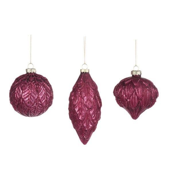 + GLSS 3D LEAF/PETAL BALL/FIN.ORN ASS/3 PRPL 8CM