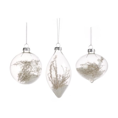+ GLSS SNOW DRIED PLANT BALL/FIN.ORN ASS/3 CLR 8CM