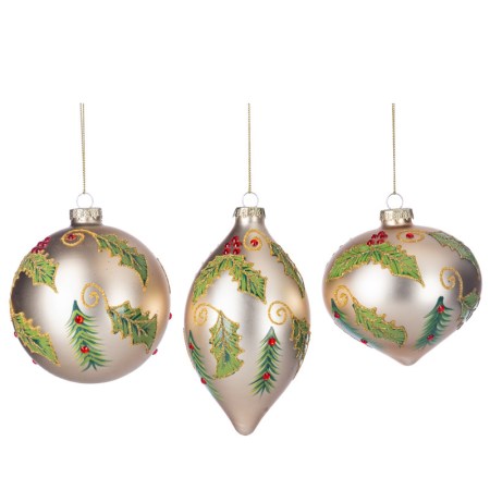 +GLSS JEWEL HOLLY/BERRY BALL/FIN.ORN ASS/3 CR 10CM