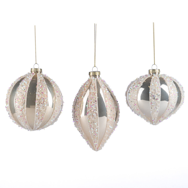 + GLSS IR.STRIPED BALL/FIN.ORN ASS/3 CRM 10CM