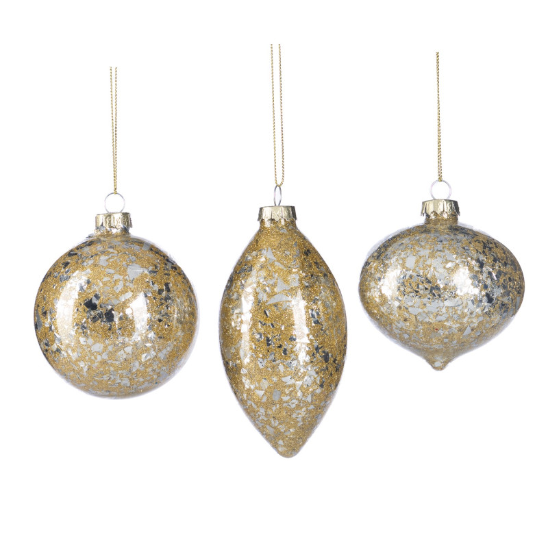 + GLSS MIRR.MOSAIC BALL/FIN.ORN ASS/3 GLD/SLV 8CM