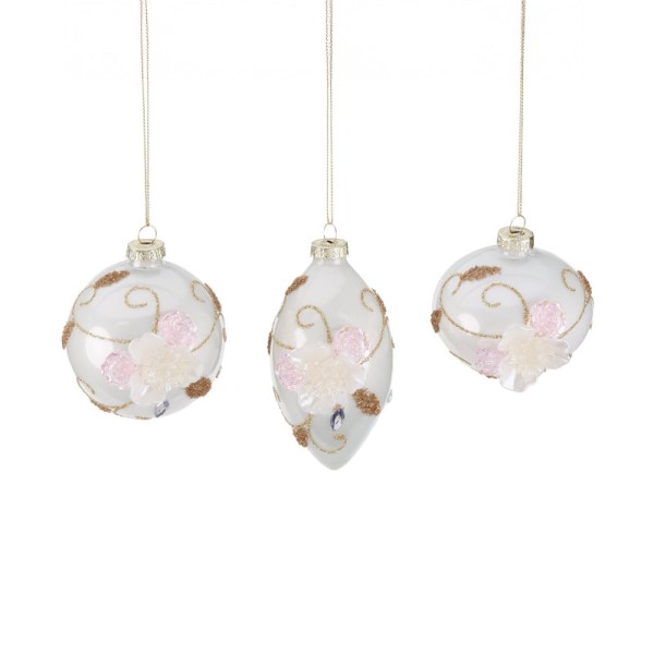 + GLSS 3D FLOWER BALL/FIN.ORN ASS/3 WH/PNK 8CM