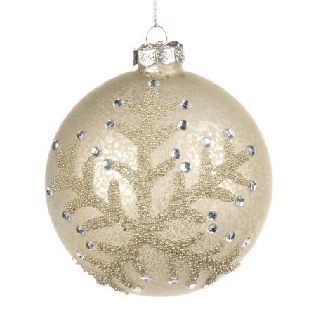 + GLSS JEWEL BEAD.SNOWFLAKE BALL CRM/CHAMP 10CM