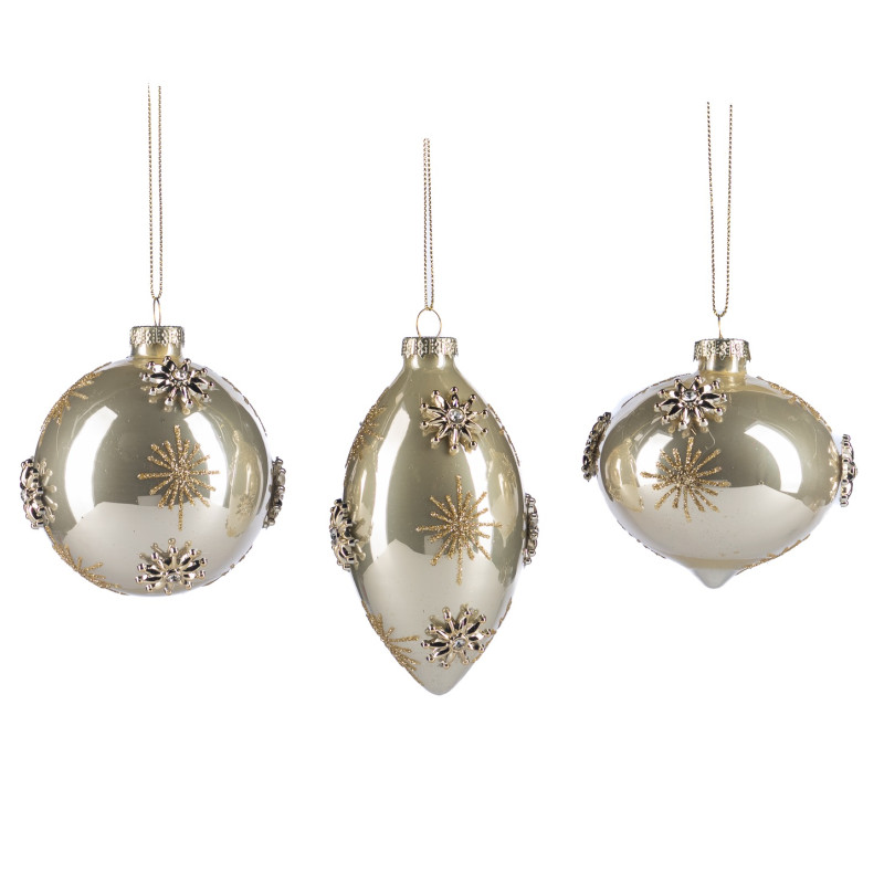 GLSS 3D JEWEL STAR BALL/FIN.ORN ASS/3 CRM/GLD 8CM