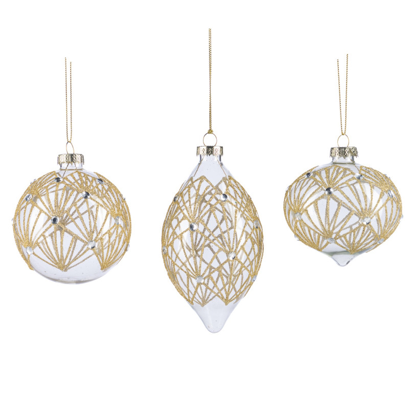 GLSS JEWEL GLT NET BALL/FIN.ORN ASS/3 CLR/GLD 8CM