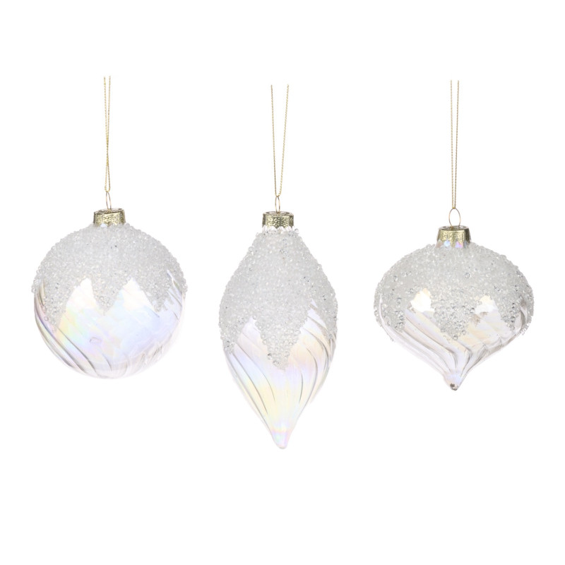 +GLSS IR.JEWEL TOP SWIRL BALL/FIN.ORN ASS/3 CL 8CM