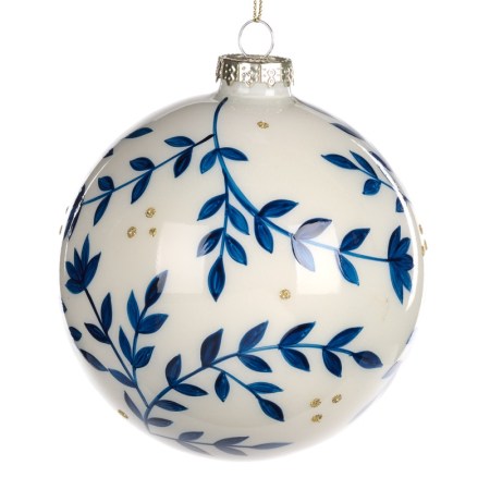 + GLSS FLOWER/VINE BALL WH/BLU 10CM