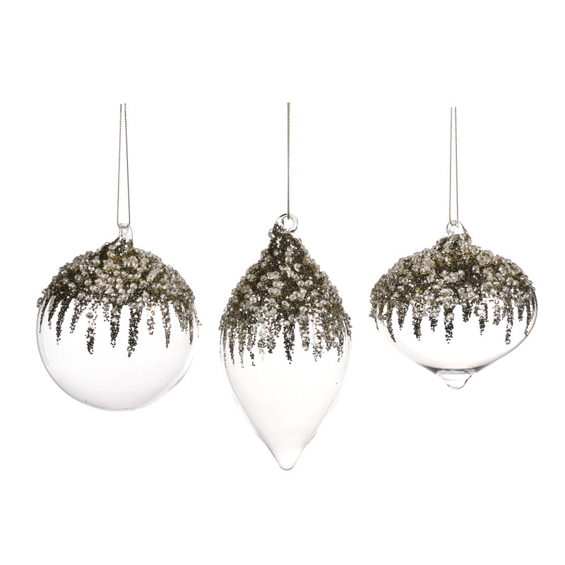 GLSS JEWEL TOP BALL/FIN.ORN ASS/3 GLD/CLR 10CM
