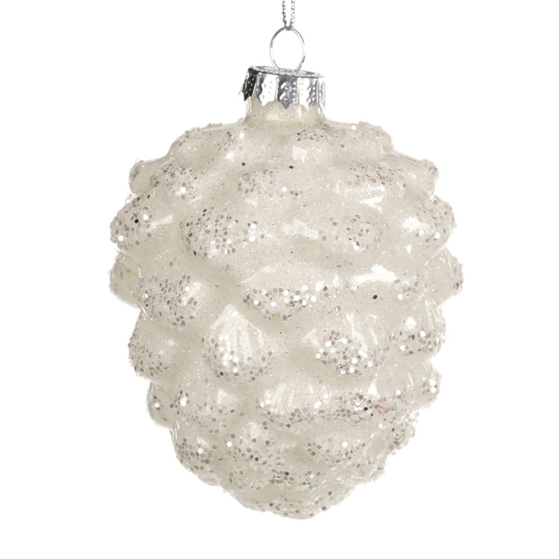 GLSS SPARKLE PINECONE ORN WH 10CM
