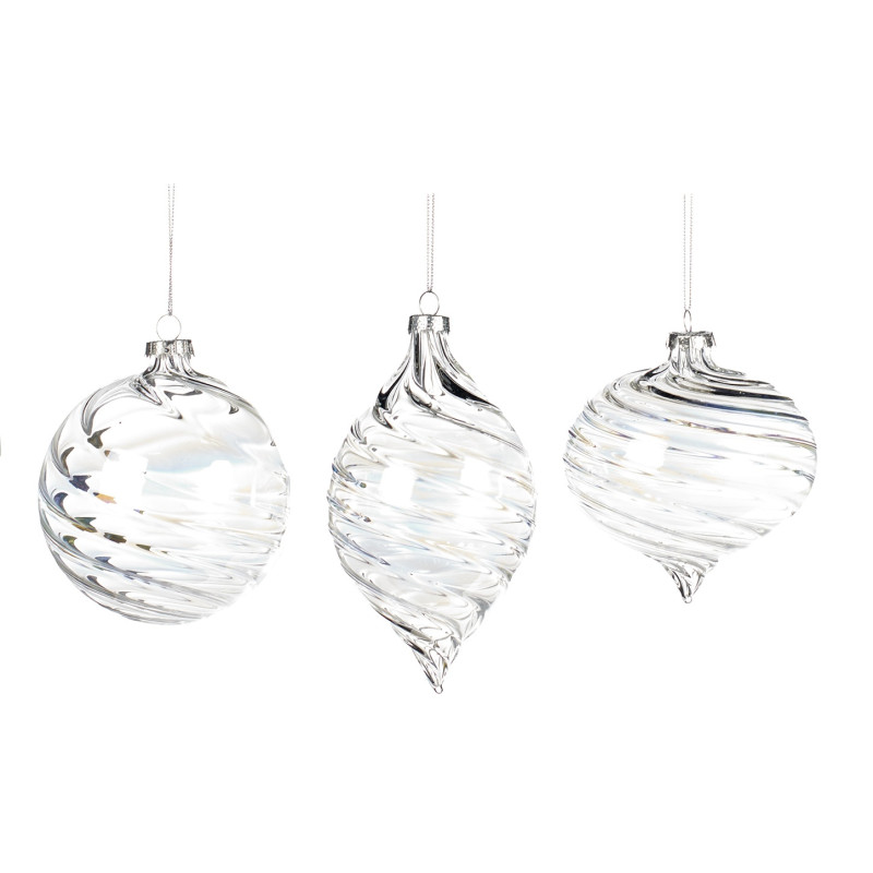 GLSS IR.SWIRL BALL/FIN.ORN ASS/3 CLR 10CM