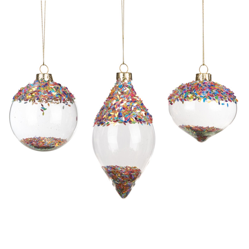 + GLSS IR.FOIL BALL/FIN.ORN ASS/3 CLR/MULTI 8CM