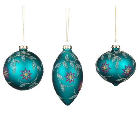 + GLSS GLT FLOWER/VINE BALL/FIN.ORN ASS/3 BLU 8CM