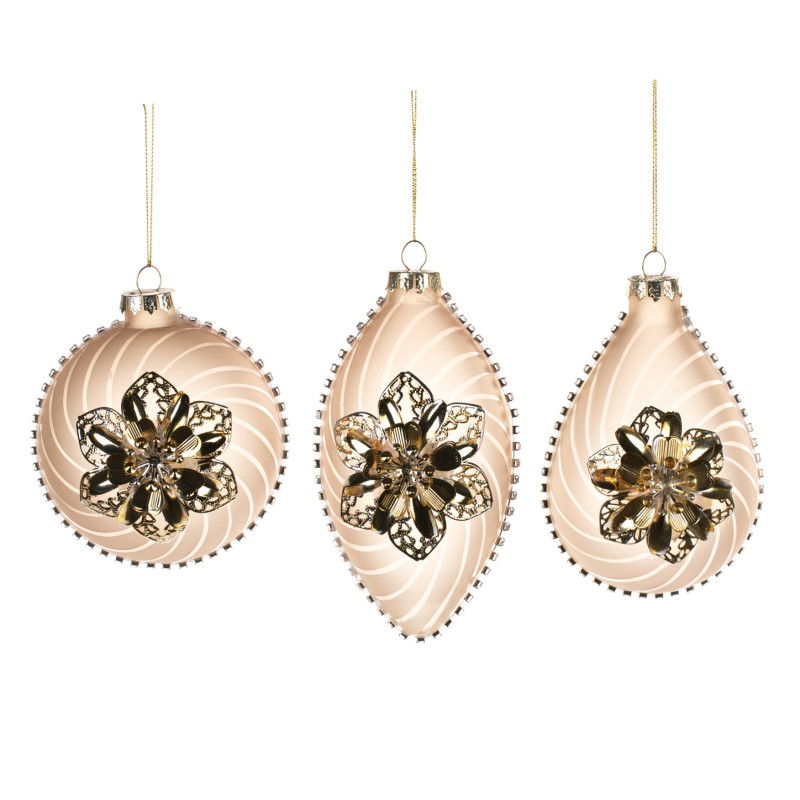 + GLSS MET.3D FLOWER BALL/FIN.ORN ASS/3 GLD 8CM
