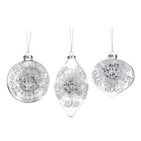 + GLSS FABR.3D FLOWER BALL/FIN.ORN ASS/3 WH 10CM