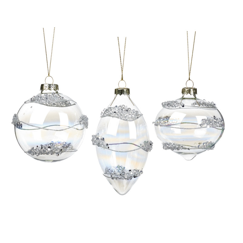 + GLSS IR.JEWEL SPIRAL BALL/FIN.ORN ASS/3 CLR 8CM