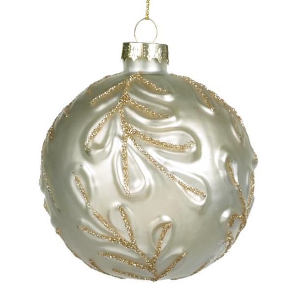 + GLSS 3D GLT LEAF/VINE BALL WH/GLD 8CM