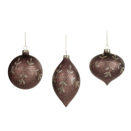 + GLSS GLT LEAF/TWIG BALL/FIN.ORN ASS/3 BRWN 10CM