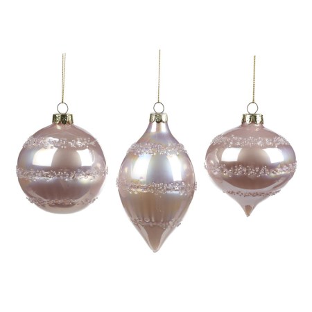 + GLSS IR.TEXT.RINGS BALL/FIN.ORN ASS/3 PNK 8CM