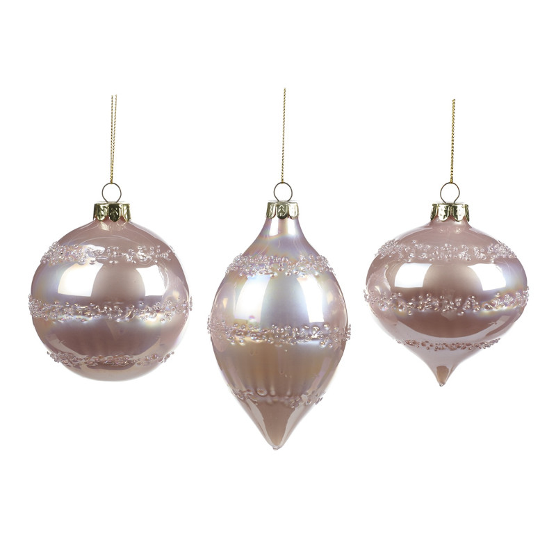 + GLSS IR.TEXT.RINGS BALL/FIN.ORN ASS/3 PNK 8CM