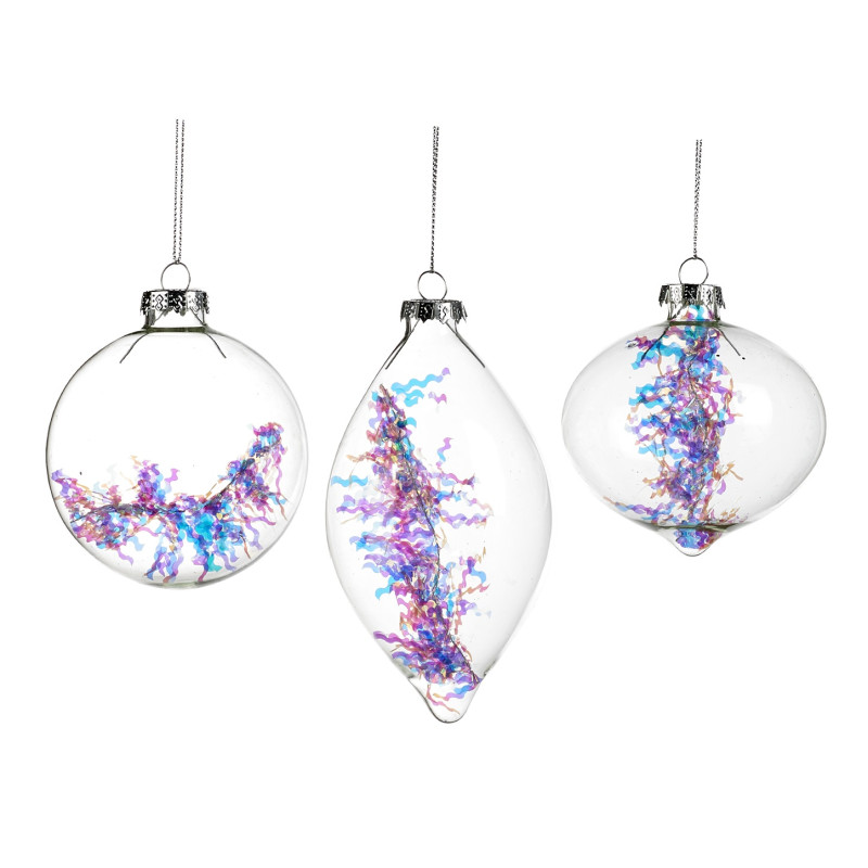+ GLSS IR.FOIL FILLED BALL/FIN.ORN ASS/3 MULTI 8CM