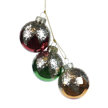 + GLSS GLT DANGL.BALLS ORN RD/GRN/GLD 5,5CM