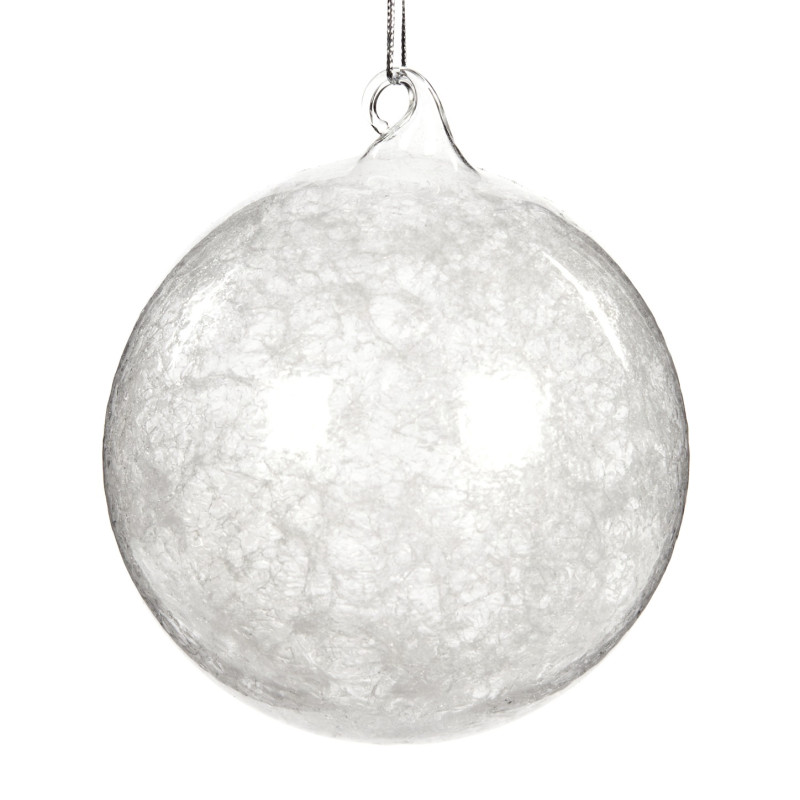 GLSS BALL W/SNOW INSIDE CLR/WH 10CM