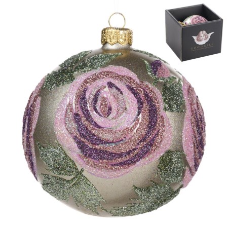 + GLSS ROSE BALL IN BOX CHAMP/PNK/GRN 10CM
