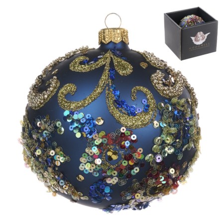 + GLSS SEQ.SWIRL BALL IN BOX BLU/GLD 10CM