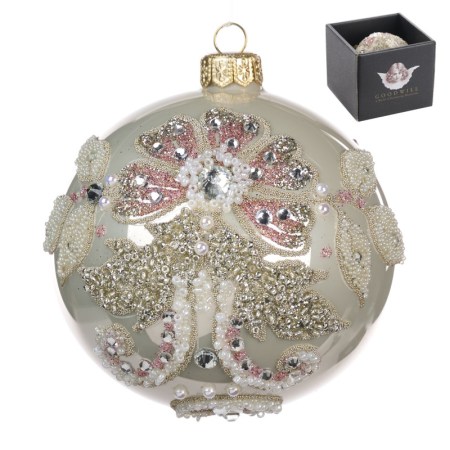 + GLSS BEAD.FLOWER BALL IN BOX CRM/SLV 10CM