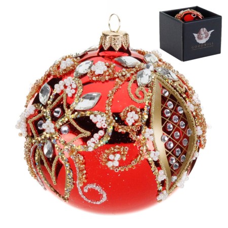 + GLSS JEWEL PEARL NET BALL IN BOX RD/WH/GLD 10CM