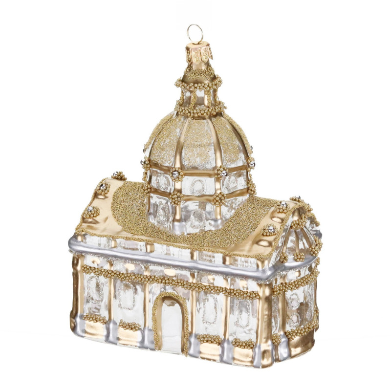 GLSS BD.DOME BUILDING/CATHEDRAL ORN IN BOX GLD CM