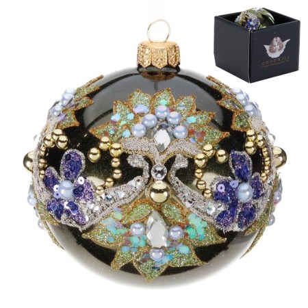 + GLSS JEWEL PEARL BALL IN BOX GLD/RD/GRN/WH 10CM