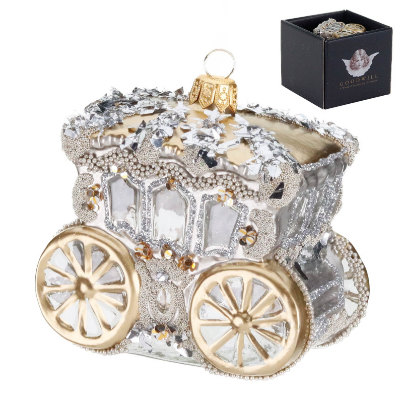 GLSS BEAD.CARRIAGE ORN IN BOX CHAMP/GLD CM