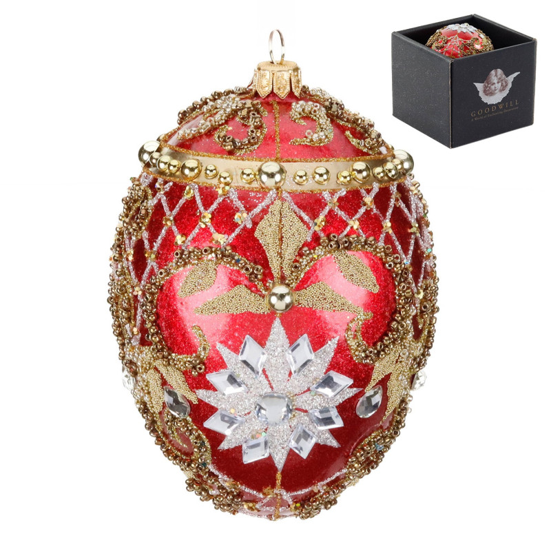 GLSS JEWEL SNOWFL.EGG ORN IN BOX RD/GLD/SLV CM