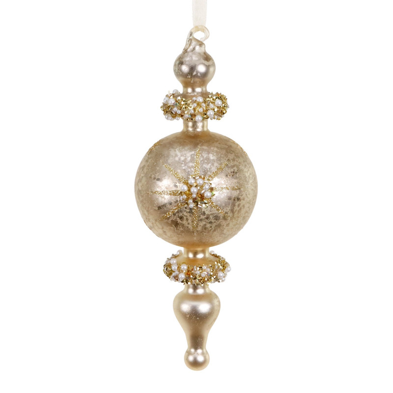 GLSS ANT.BEAD.PEARL BALL FINIAL ORN CHAMP/GLD 20CM