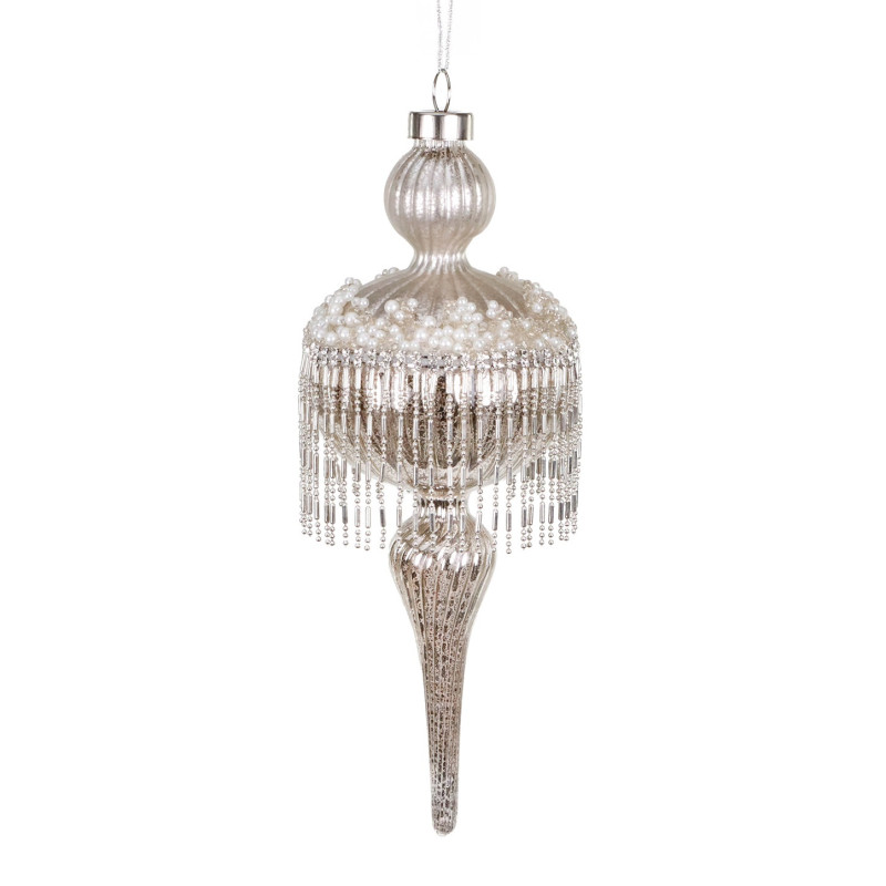 GLSS PEARL/BEAD.DANGLES FINIAL ORN SLV 23CM